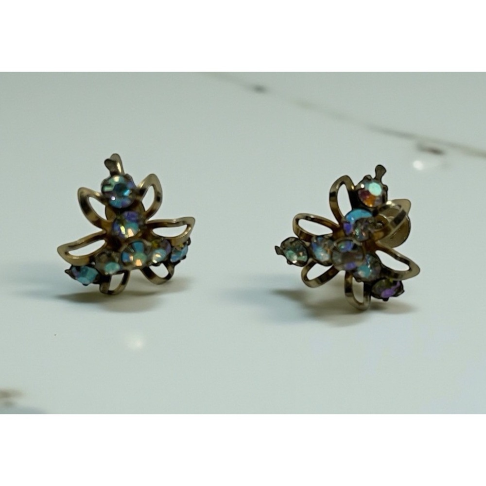 Vintage Rhinestones Screw-back‎ Earrings